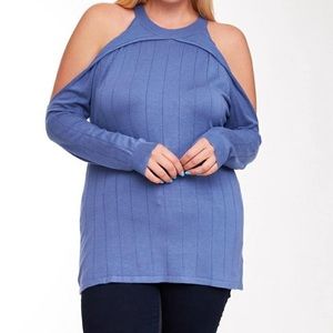 Blue cold shoulder top